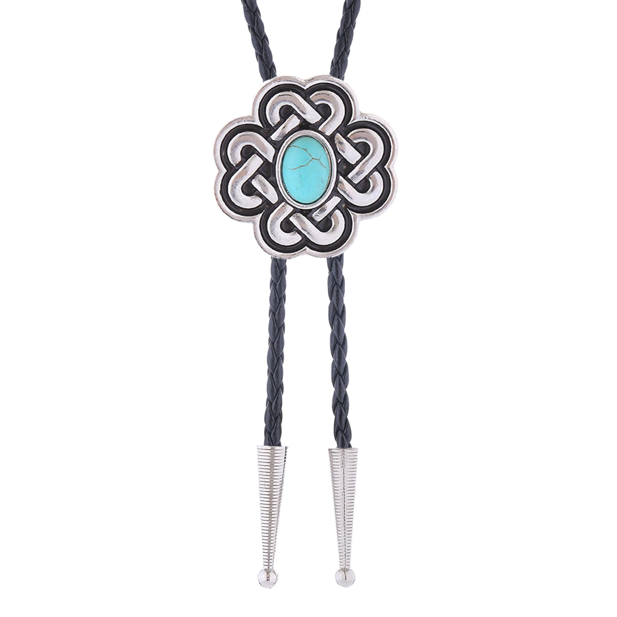 Bjesinmo Western Bolo Tie for Men Vintage Turquoise Bolo Tie Flower Women Rodeo Cowboy Leather Necktie Accessories