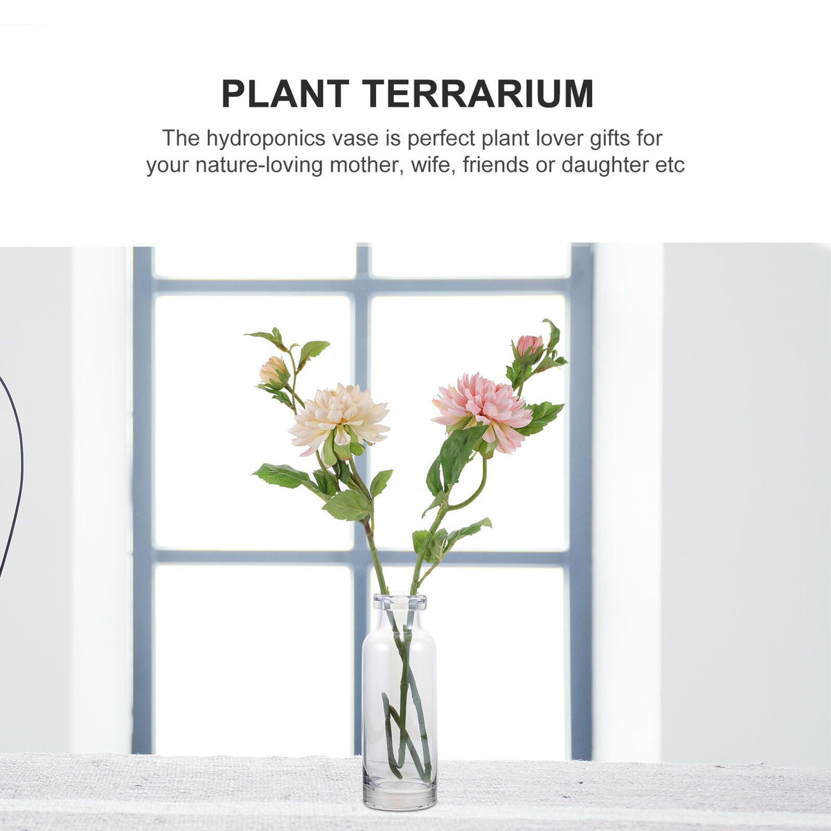 KALLORY Hydroponic Glass Desktop Vase for Plants Smooth Glass Planter Suitable for Office Home Table Decoration Modern Minimalist Terrarium in Ocean Blue