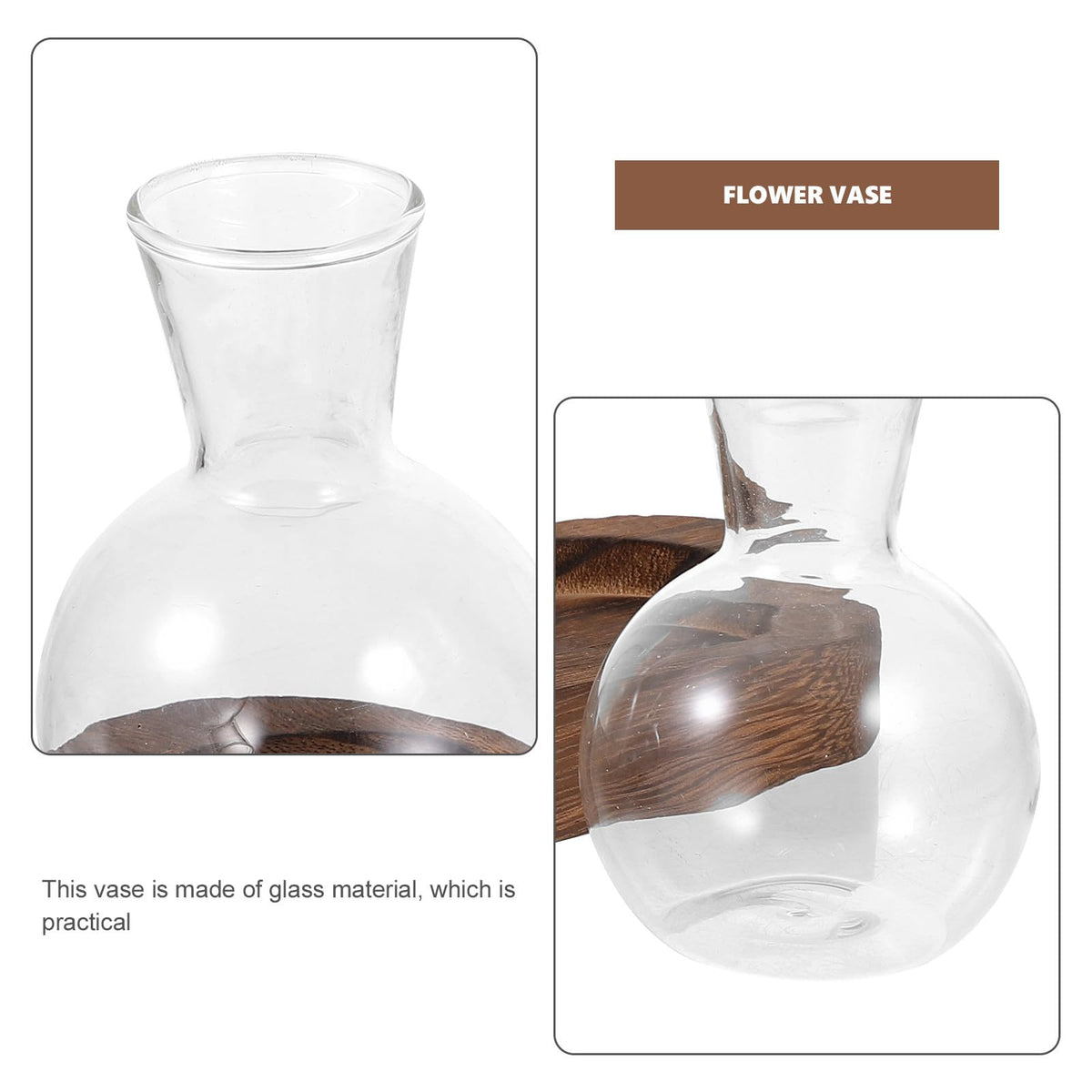 INOOMP Glass Floral Vase Set with Wooden Base, Hydroponic Plant Terrarium for Office and Living Room Desktop Decoration, 3pcs Small Glass Vases for Home Flower Centerpieces
