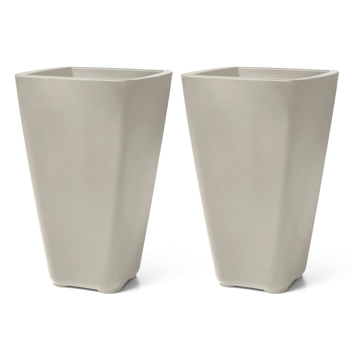 Step2 Bridgeview Tall Square Planter, Large Planters for Outdoor Plants, Gardening and Flower Pot for Patio or Porch, Efficient Drainage, Durable Plastic, Concrete, 2-Pack