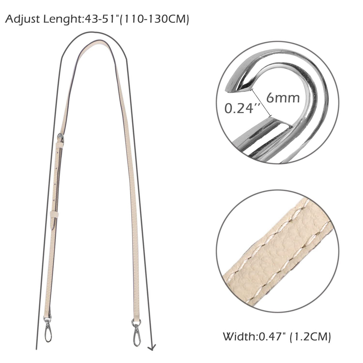 LIVE UP Full Grain Purse Strap Genuine Leather Replacement for Cross Body Bag Handbags(Beige-Silver Buckles)