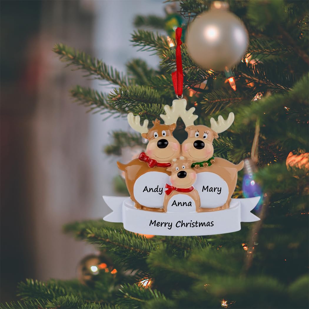 Reindeer Family of 3 Personalized Christmas Ornament - Family of Three Christmas Tree Ornaments 2025 - Our First Christmas Together Ornament - Unique Keepsake Gifts for Parents, Grandparents, Friends