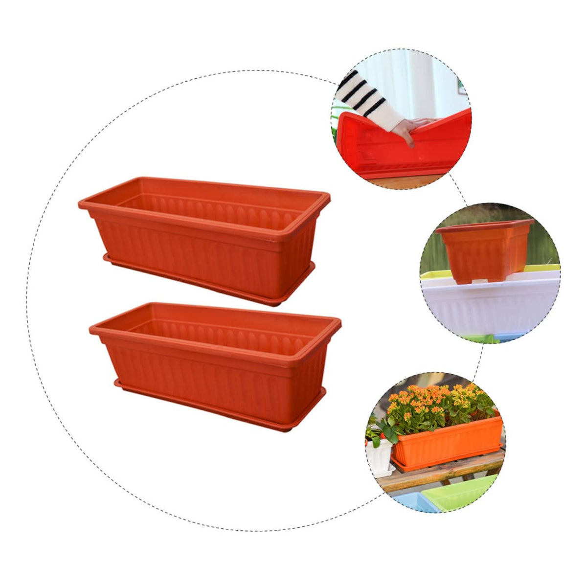 DOITOOL 2pcs Rectangular Porch Planting Pots for Balcony Planting Pots Rectangular Patio Saucers for Outdoor Indoor Gardening
