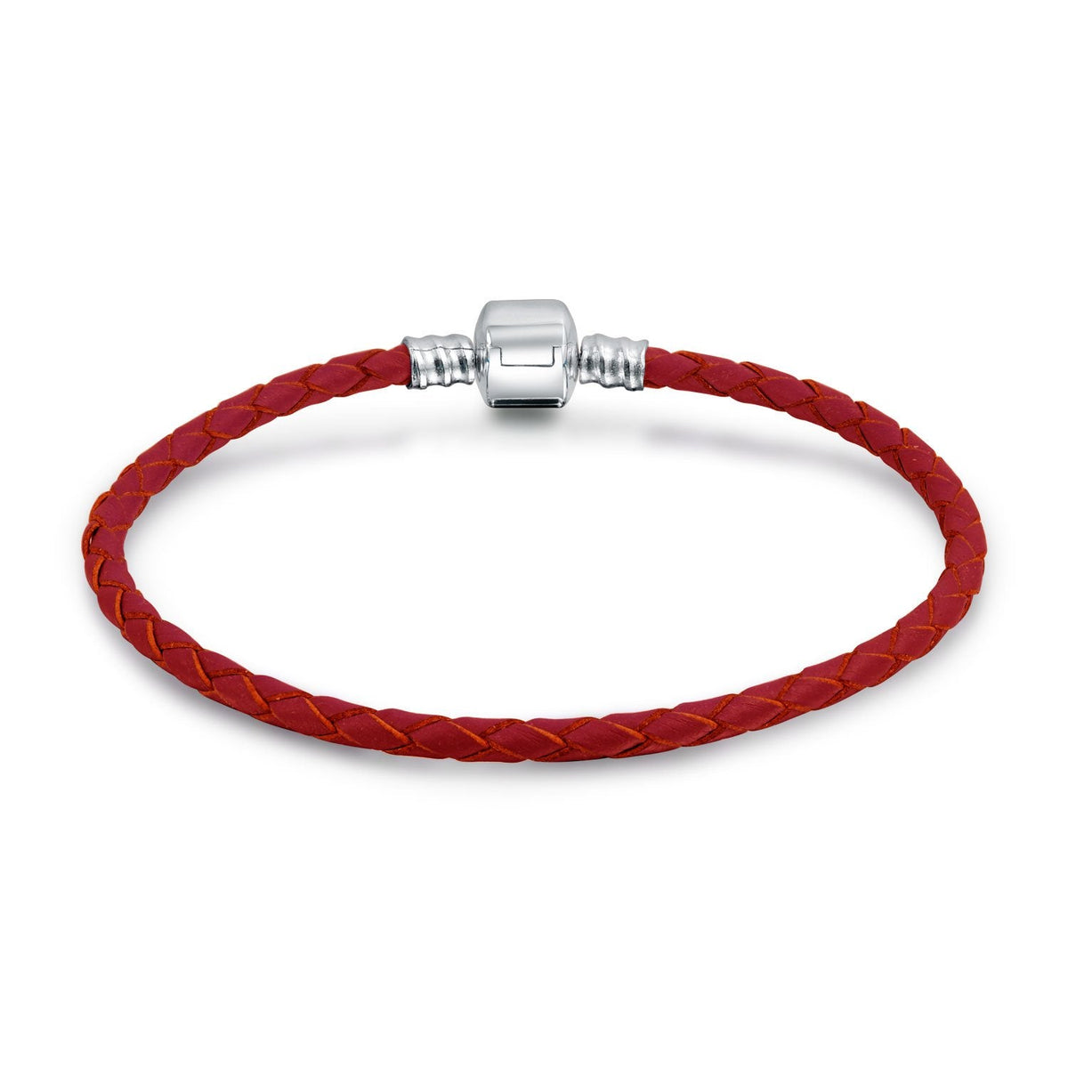 Bling Jewelry Genuine Red Braided Leather Bracelet - .925 Sterling Silver European Beads Charm Bracelet for Women