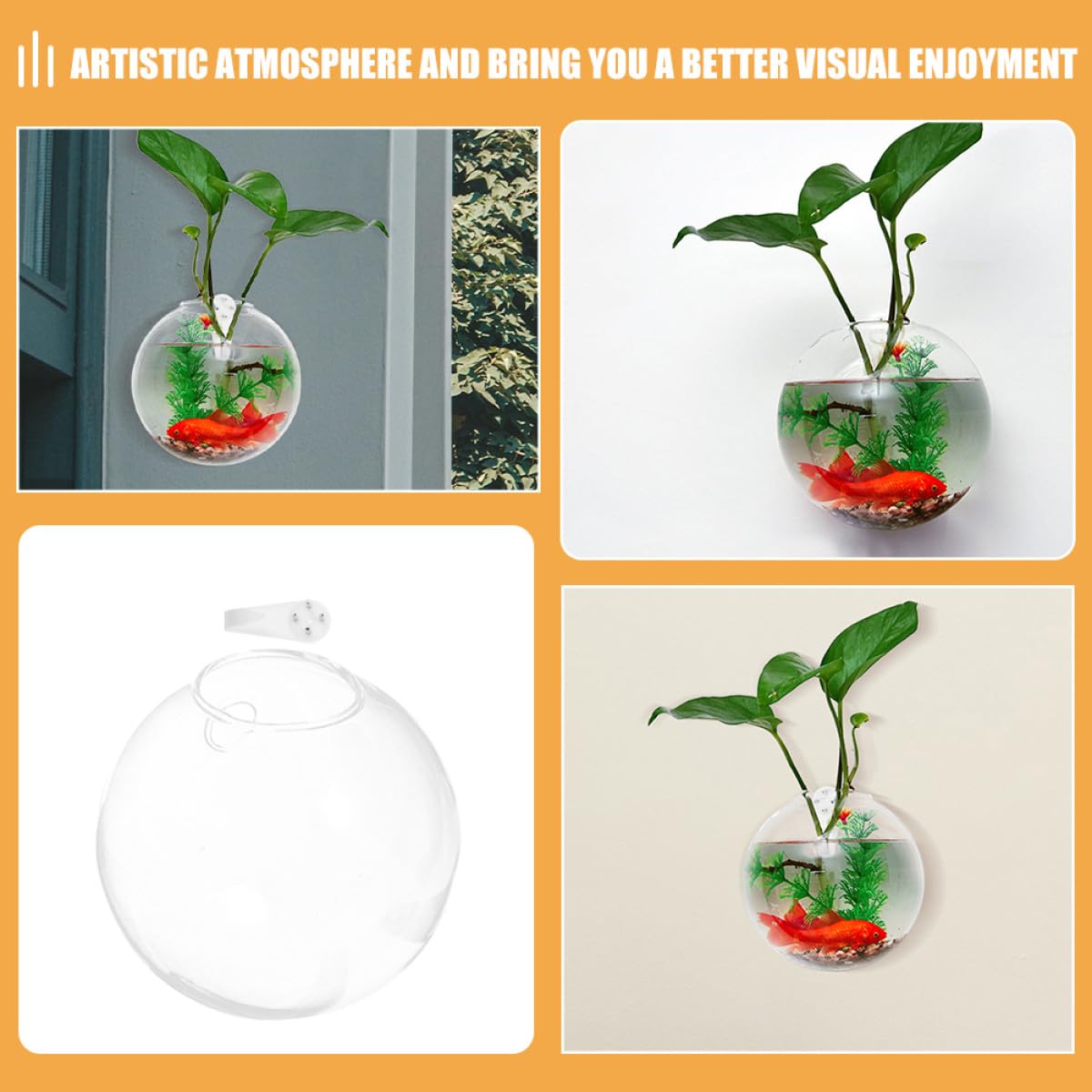 SOLUSTRE Hanging Hydroponic Vase Wall Planter 4pcs Glass Terrariums with Crystal Clay Nail Set Small 10cm Glass Bottles for Indoor Plant Propagation Home Décor