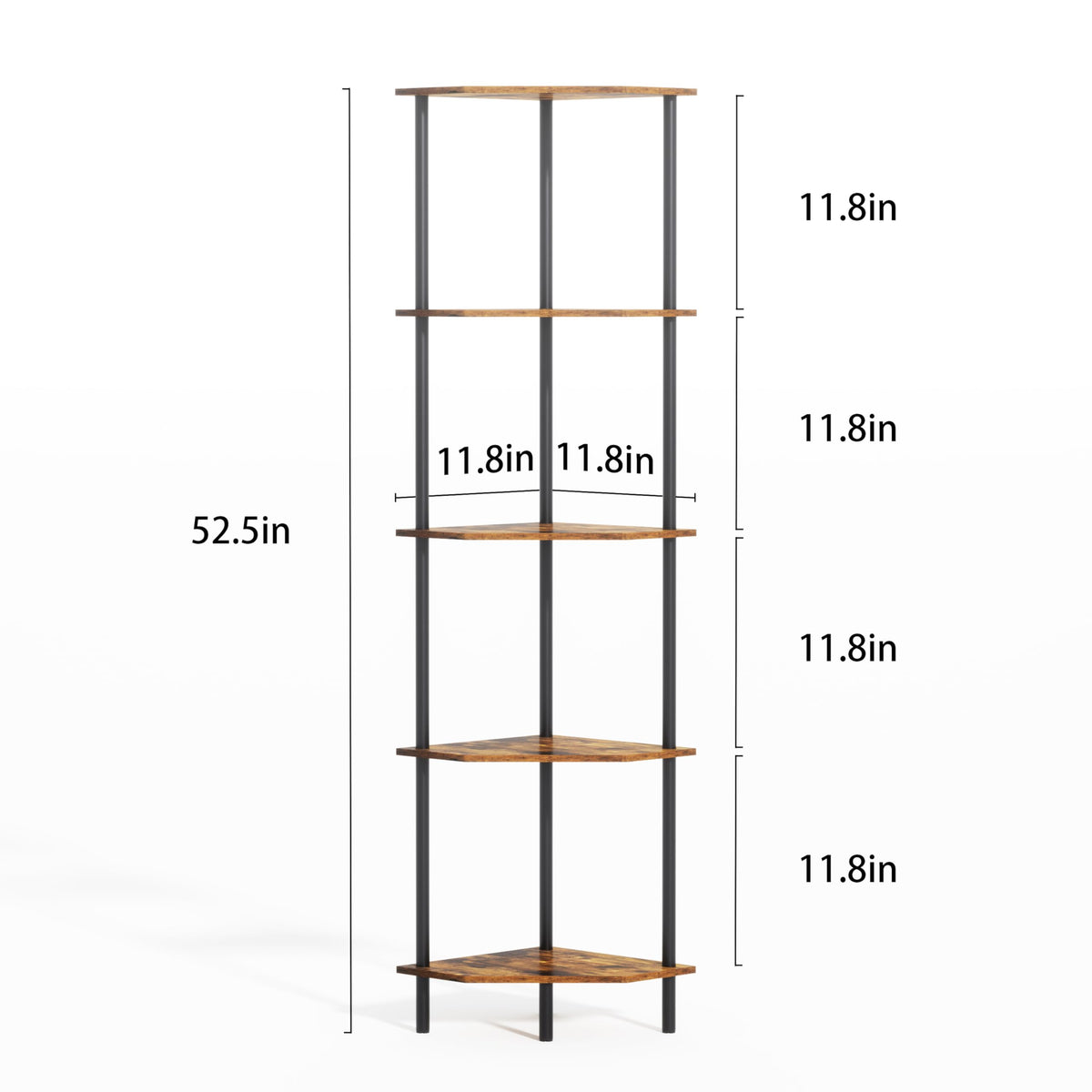 Corner Shelf Stand, Storage Standing Shelf Unit with Metal Frame, Narrow Bookshelf with LED Light Brown Plant Display Stand, Multi Unit Organizer Corner Cabinet for Bedroom, Living Room (5 Tier)