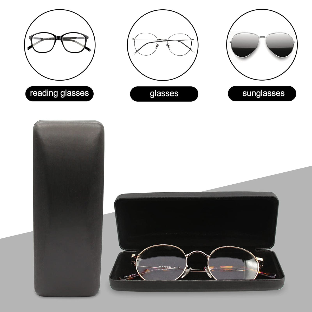 SMARTTOP Eyeglass Case, Sunglasses Glasses Case Hard Shell With Cleaning Cloth, Portable PU leather Lightweight Eye glass Carry Case (Black)