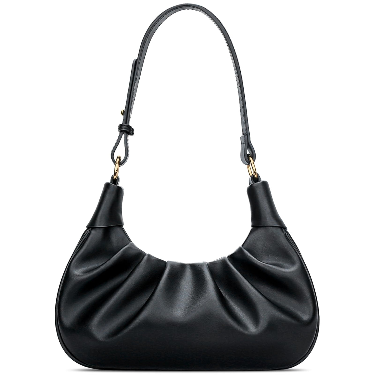 KKXIU Shoulder Bag Crescent Handbag Ruched Purse Underarm Bag Mini Hobo for Women, Detachable Gold Chain Crossbody Bag - Black