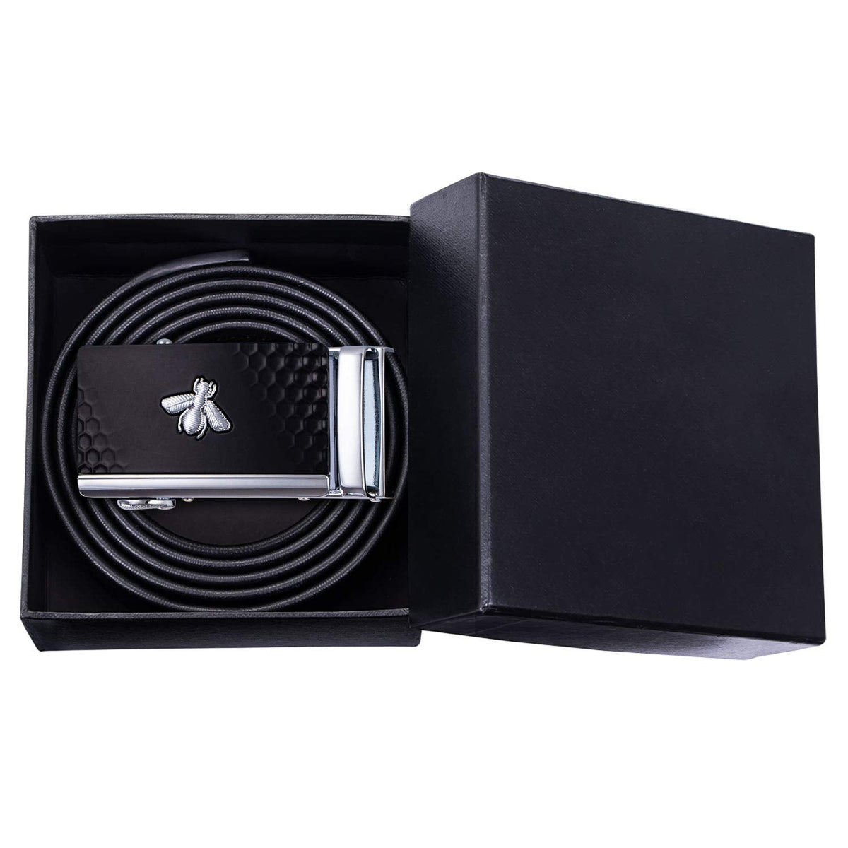 Barry.Wang Men's Ratchet Leather Belt 1 3/8" Adjustable Buckle Sliding Click Designer Casual Dress Golf Belts Fashion Valentine’s Day