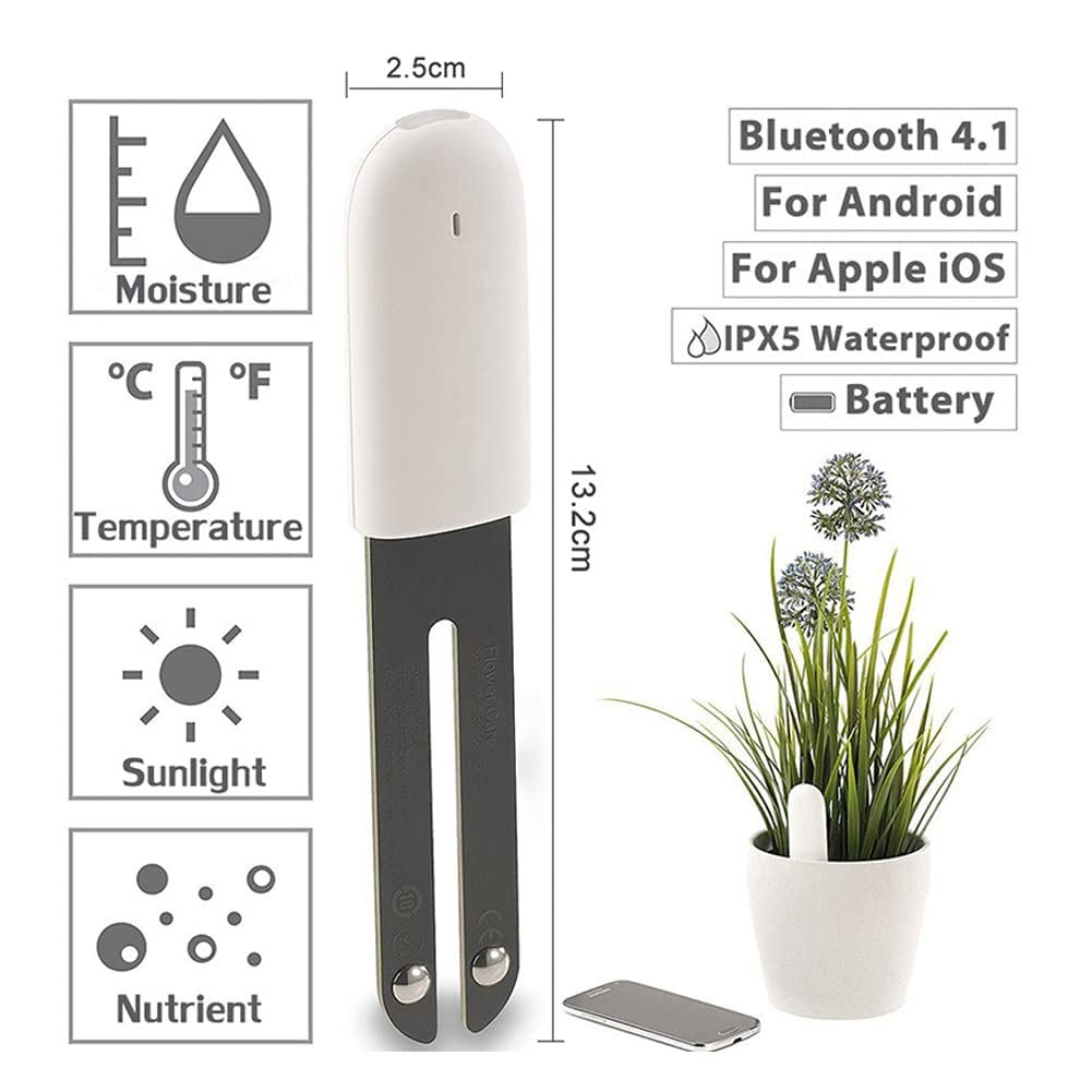 Soil Moisture Meter 4 in 1,Plant Water Monitor,Automatically detect Moisture/Temperature/Light/Fertility,Can Connect to Mobile Phone via Bluetooth,Hygrometer Sensor for Indoor Plants (1pc)