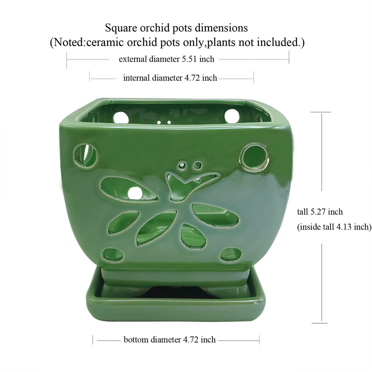 Grdthzey Orchid Pots with Holes Square Ceramic Orchid Planter Pots 5.5 inch (Green)