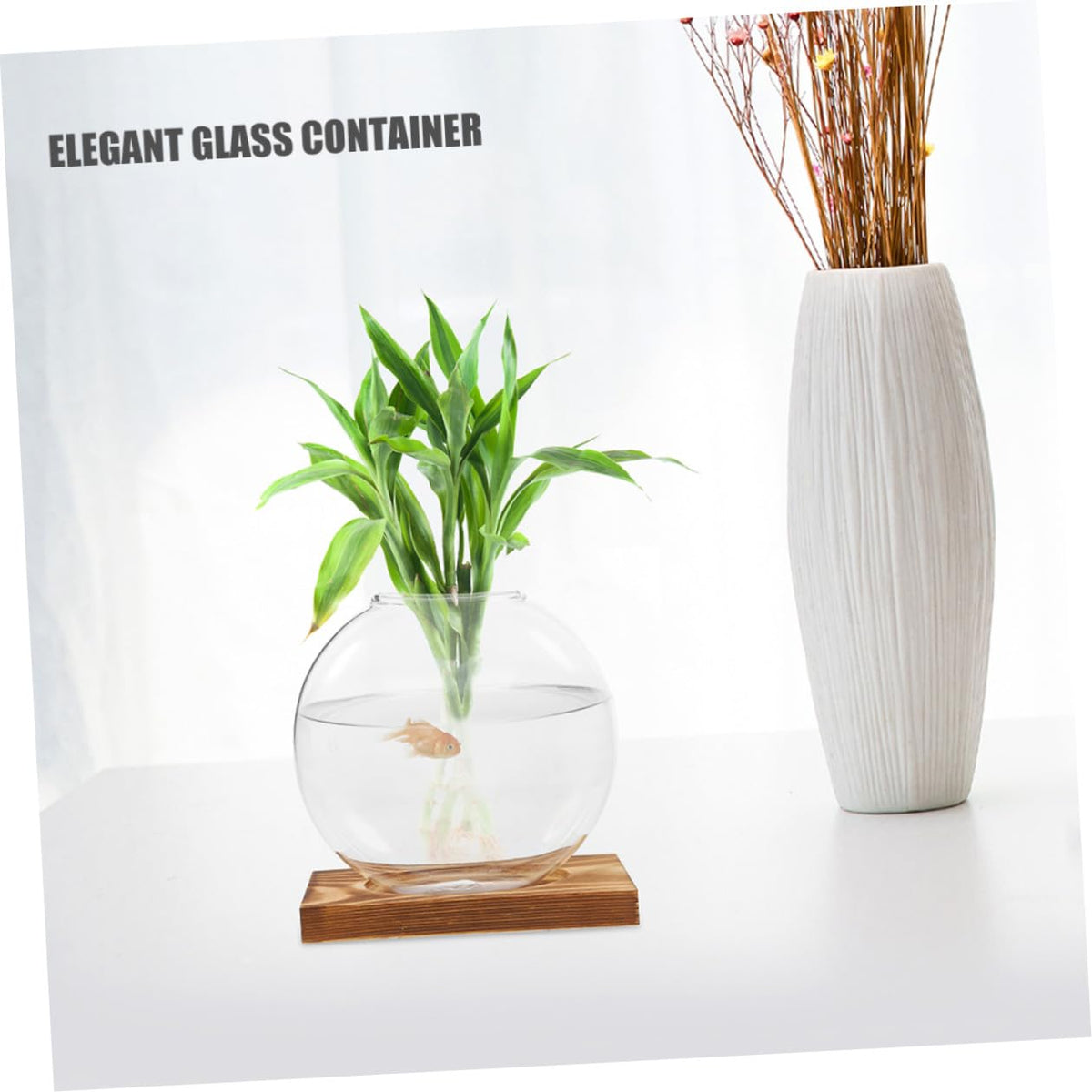 Toyvian 2pcs Hydroponic Glass Planter Vases with Wooden Stand Propagation Station for Indoor Plants Desktop Terrarium Suitable for Home and Office Décor