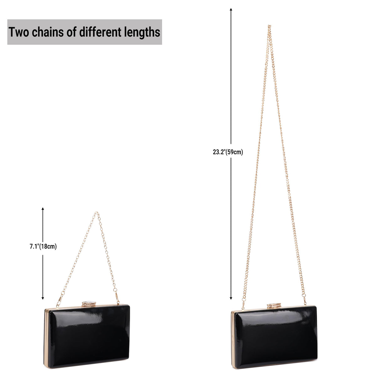 Milisente Patent Leather Clutch Purses for Women Glossy Evening Bag For Wedding Cocktail Party With Detachable Chain(Black)