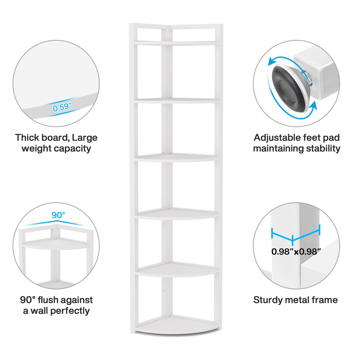 Tribesigns 6 Tier Corner Shelf, 70.9 Inch Tall Corner Bookshelf Small Bookcase Modern Corner Shelving Unit Storage Rack for Living Room, Home Office, Kitchen, Small Space (White)