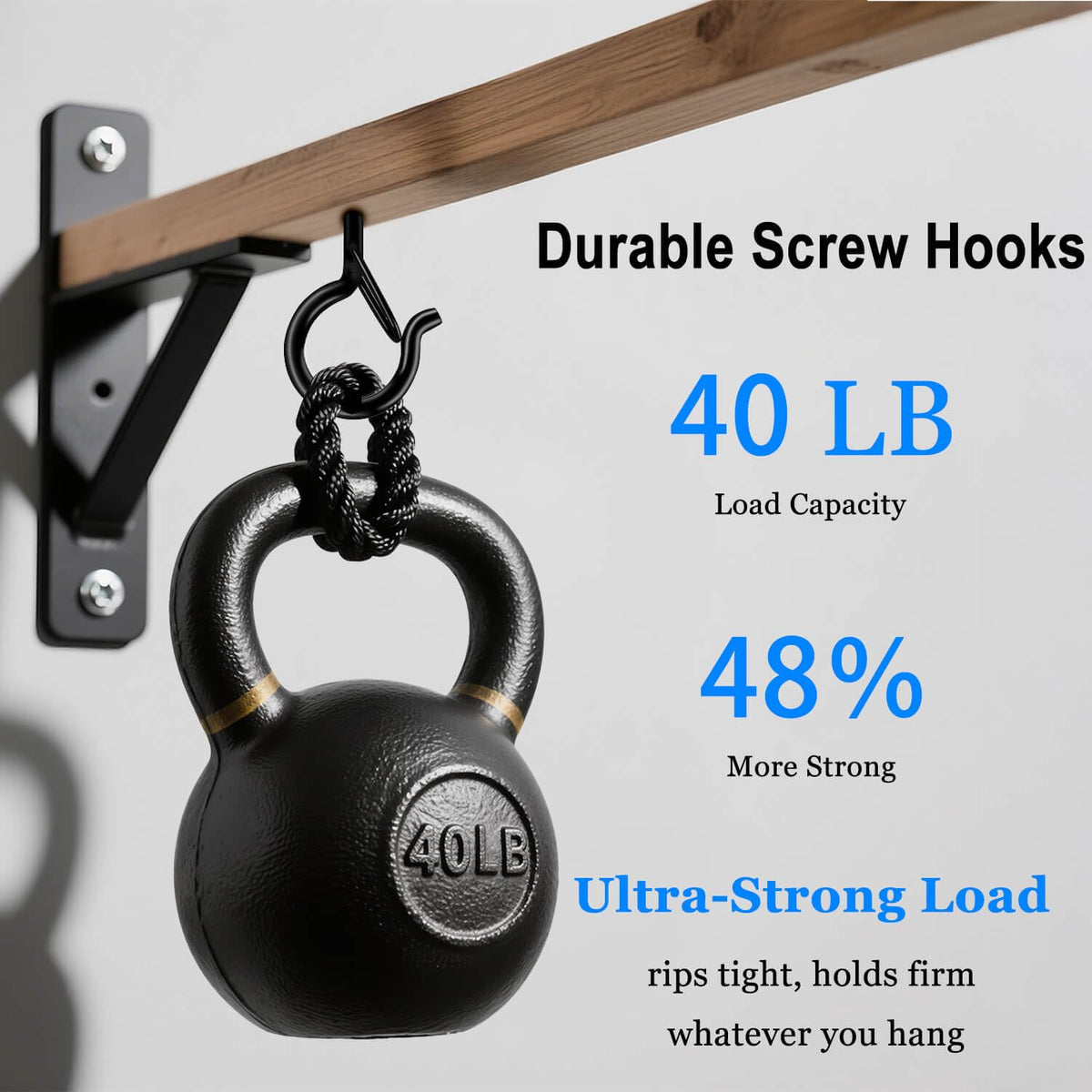 KULOLO 24 Pack Black Screw Hooks with Safety Buckle - 2.3 Inch Rustproof Eye Ceiling Hooks for Hanging Plants,Outdoor String Lights,Baskets,Christmas Lights & Decor,40lb Capacity (24, Black)
