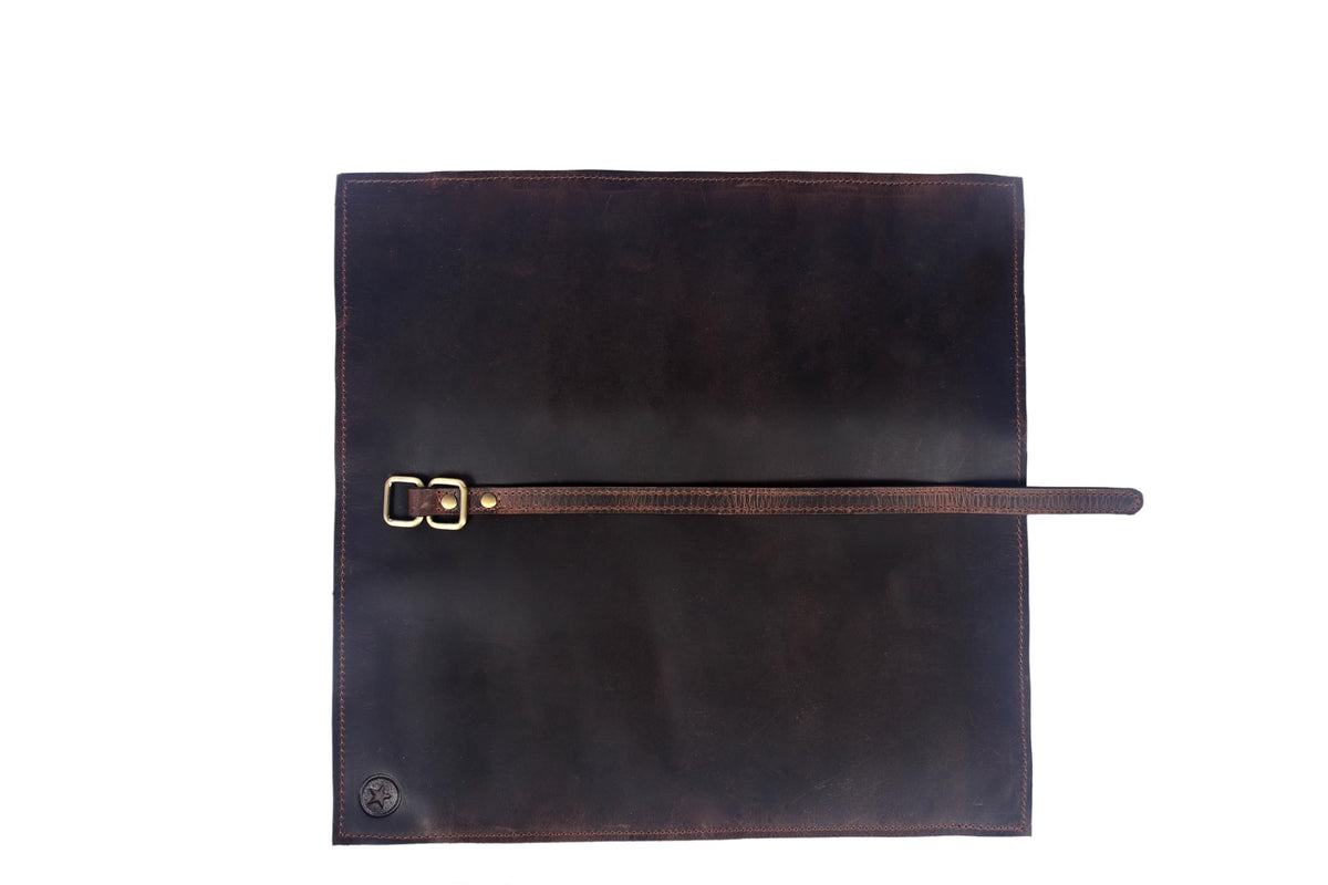 Leather Knife Roll Wrap with 7 Slots, Professional Chef Knife Case with Buckle Closure, Brown (Leather, Walnut)