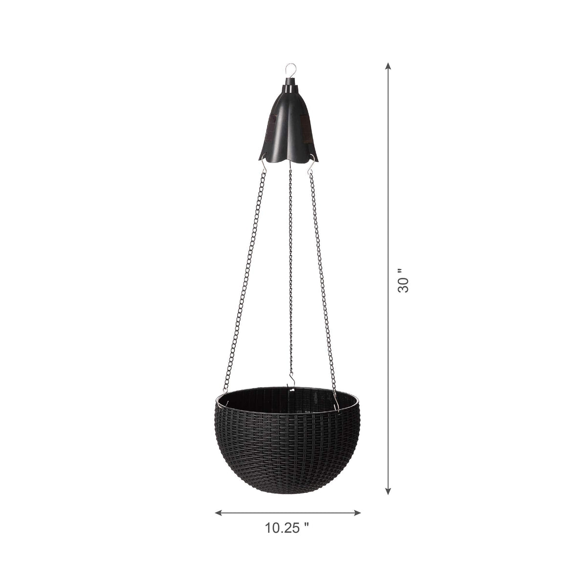 Glitzhome 30" H Plastic Hanging Planter with Solar Lights, Black Plant Basket Hanger with Chain for Outdoor Indoor Plants