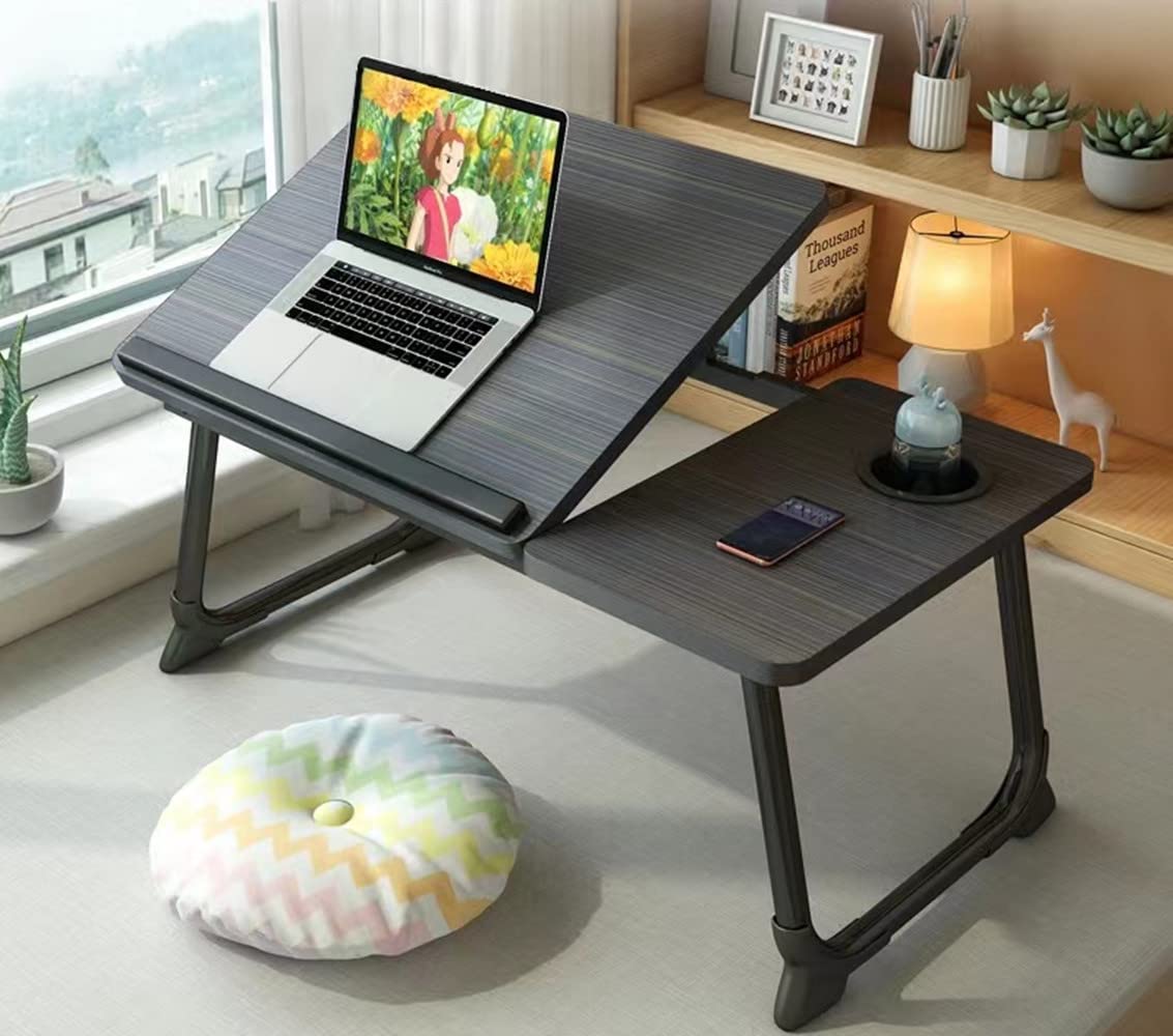 Laptop Desk for Bed Couch,Lap Desk for Laptop,Portable Laptop Stand for Desk,Small Adjustable Laptop Desk,Foldable Bed Table for Laptops and Writing, Bed Tray Table with Cup Holder(Black)