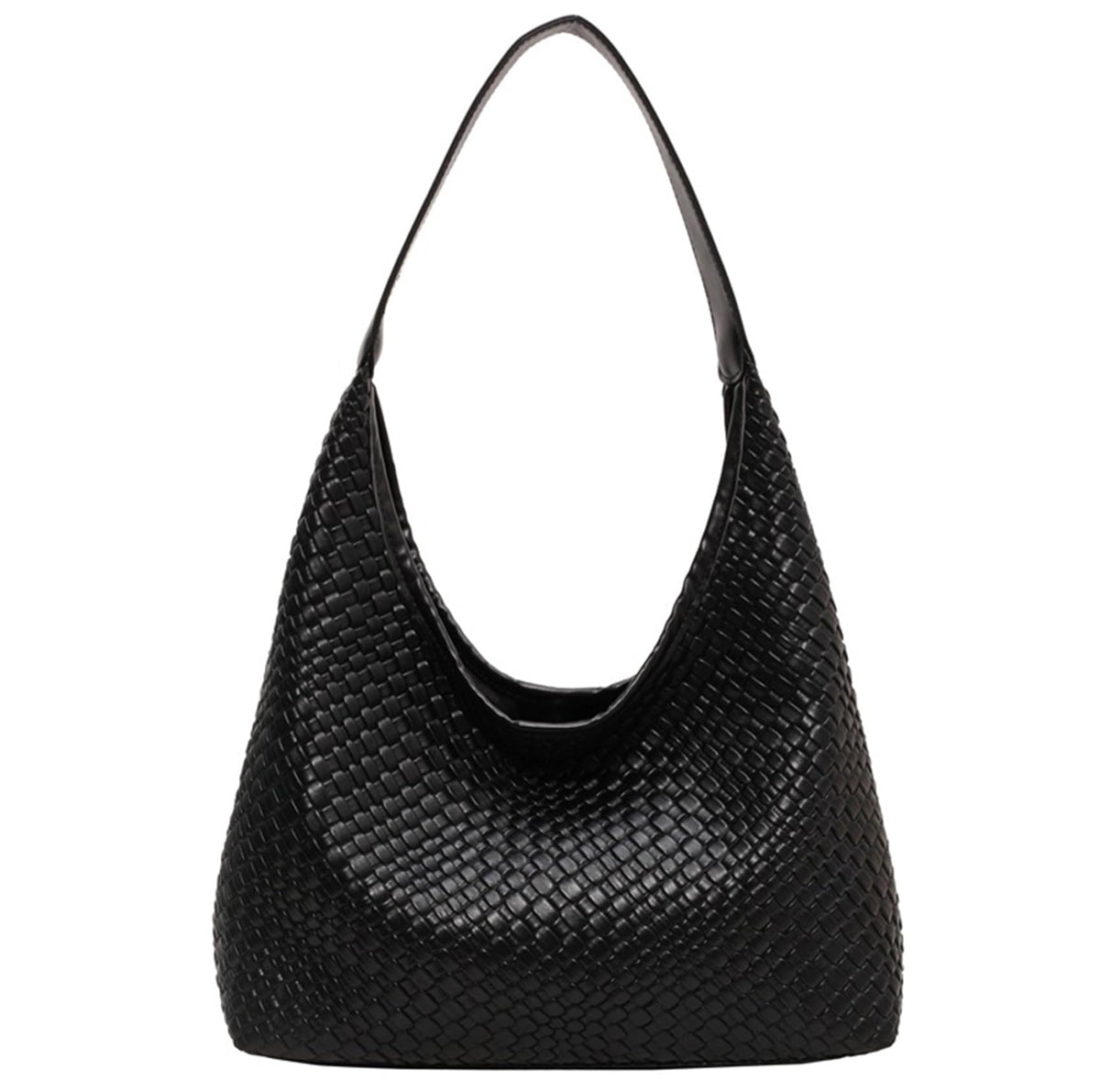 2024 Woven Leather Tote Bag for Women Top-handle Shoulder Bag, Hobo Bags Large Capacity Soft Vegan Crossbody Handbag Underarm (black)