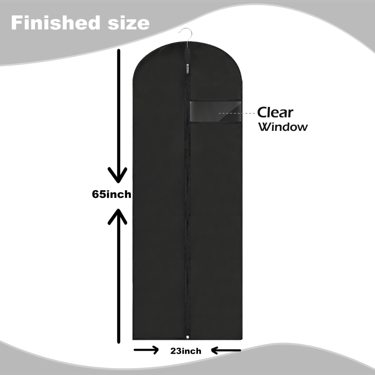 LXLOVESM Dress Bags for Gowns Long, 65'' Garment Bags for Hanging Clothes, Suit Bag Cover for Storage and Travel, 2 Pack (Black)