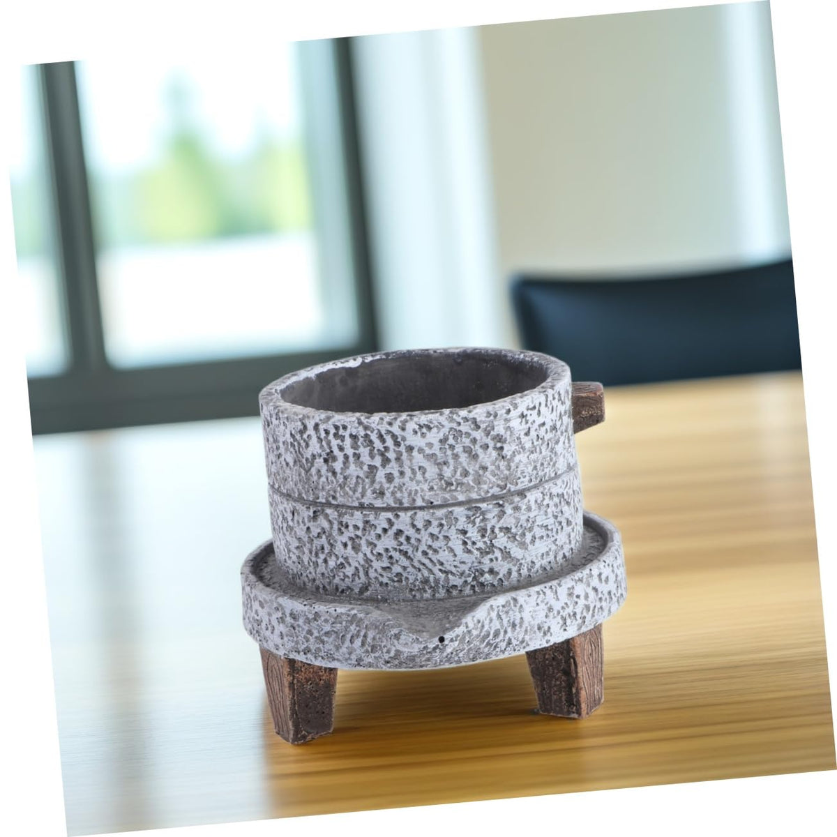 Happyyami Weathered Planter Large Stone Plant Pot Retro Cement Planter for Outdoor Indoor Garden Bonsai Pot Decorative