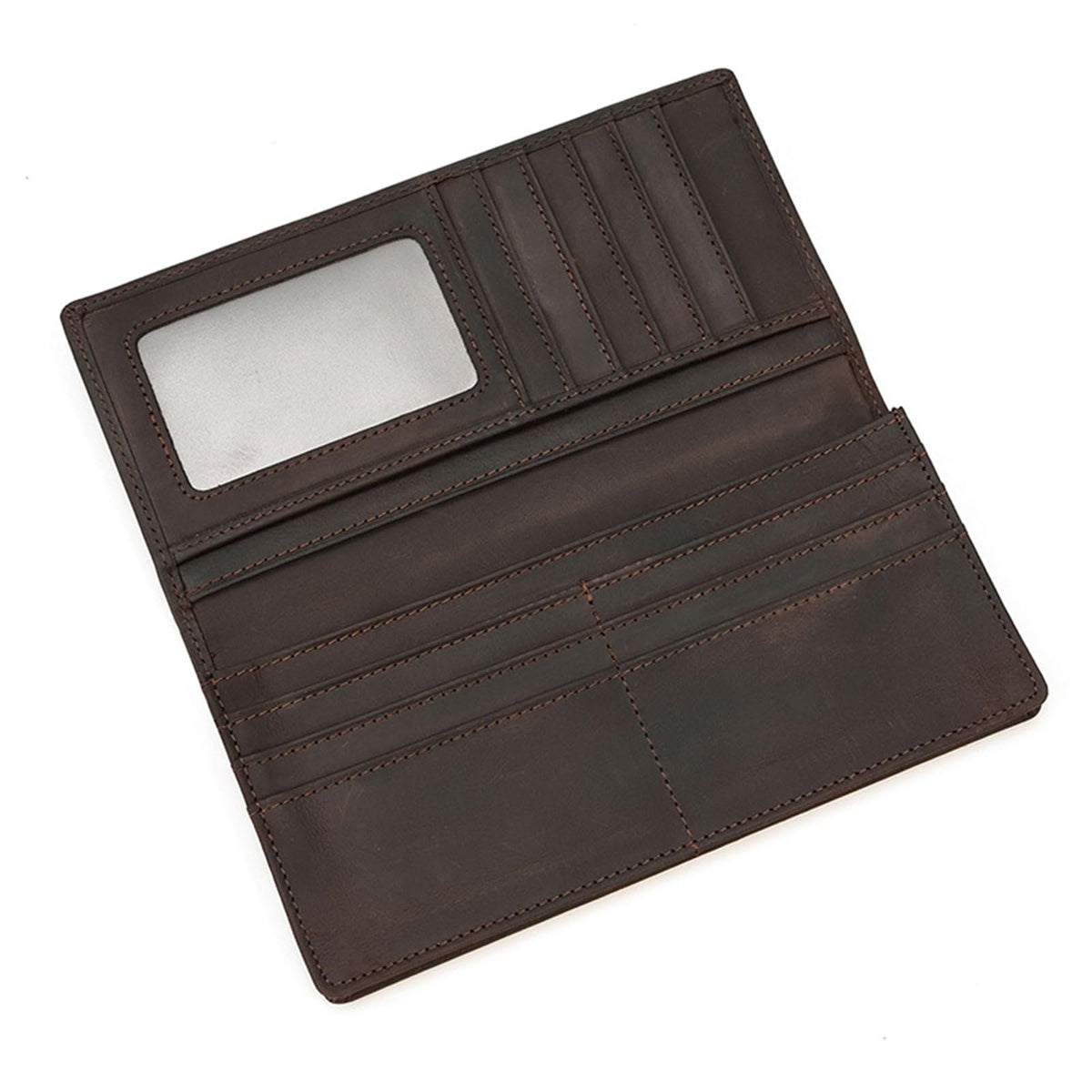 LUUFAN Men's Vintage Genuine Leather Long Bifold Wallet With Zipper Pocket