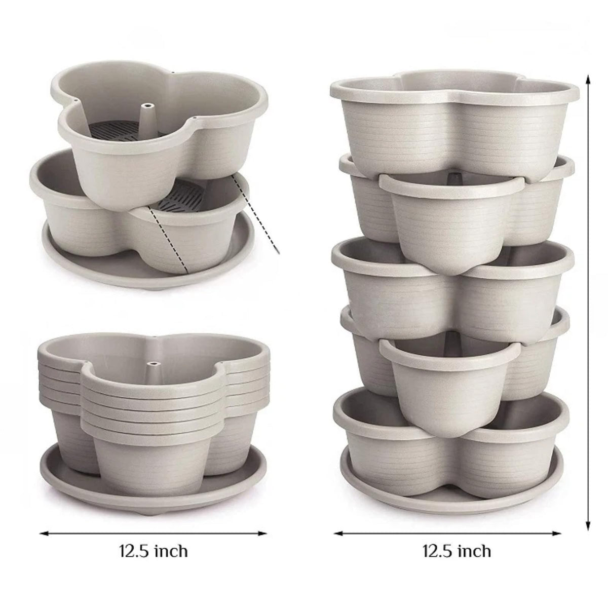 BRENCHAOY 5 Tier Strawberry Planter Vertical Garden Tower - Stackable Gardening Pots for Herbs, Flowers, Vegetables - Indoor/Outdoor Patio Decor (Terracotta)