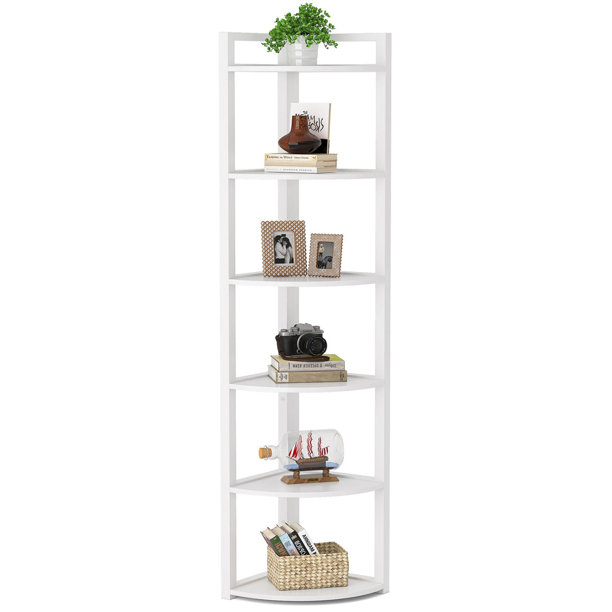 Tribesigns 6 Tier Corner Shelf, 70.9 Inch Tall Corner Bookshelf Small Bookcase Modern Corner Shelving Unit Storage Rack for Living Room, Home Office, Kitchen, Small Space (White)