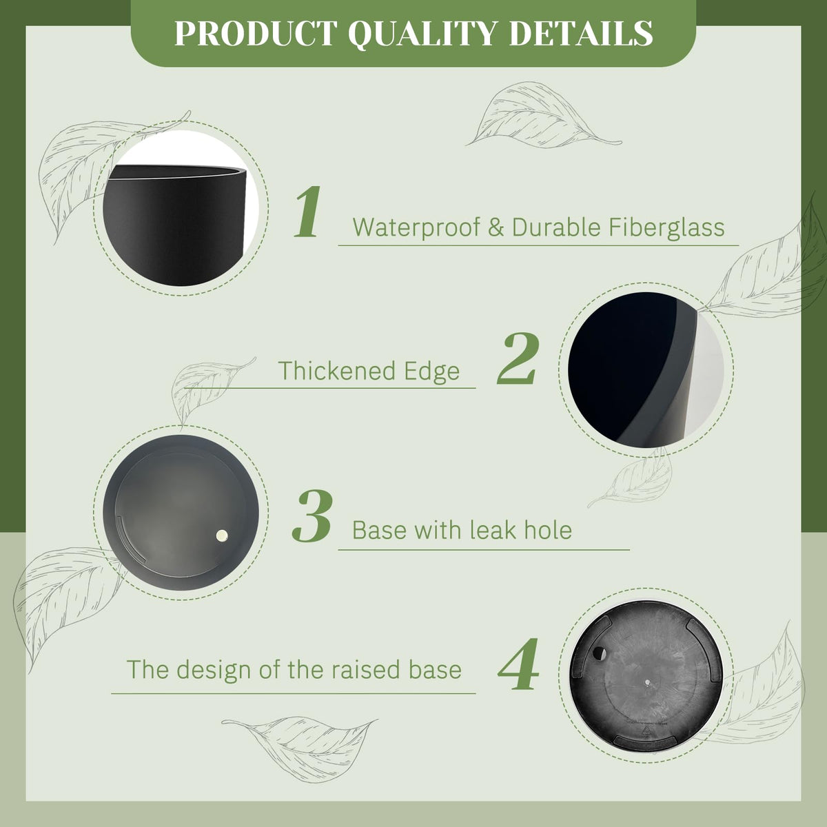 fuxuiwy Flower Pot Large Indoor Cylindrical Plastic Planter with Drain Hole and Stopper (Black, 10 Inch)