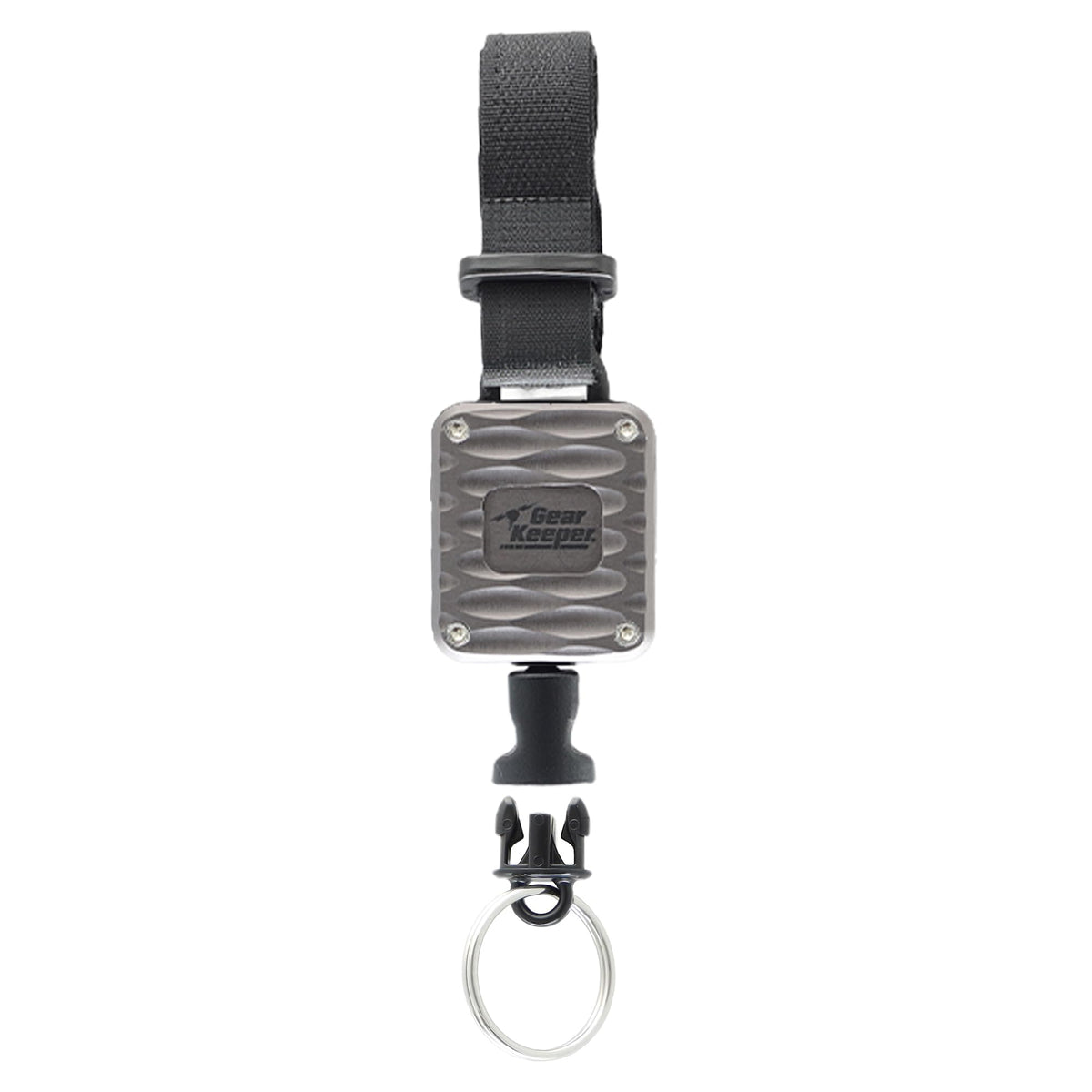 Gear Keeper Aluminum Micro Handcuff Key Retractor - ID Badge, Handcuff & Retractable Key Ring W/ Hook & Loop Strap - Ideal Police, Security, Correctional Officer Accessories - USA Made (Gray)