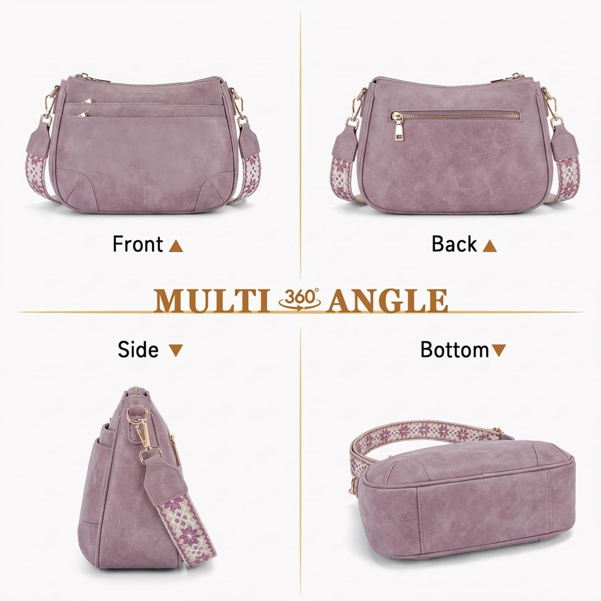 BELTANA Crossbody Bags for Women, Medium Shoulder Handbags, Satchel Purse with Multi Pockets (Purple)