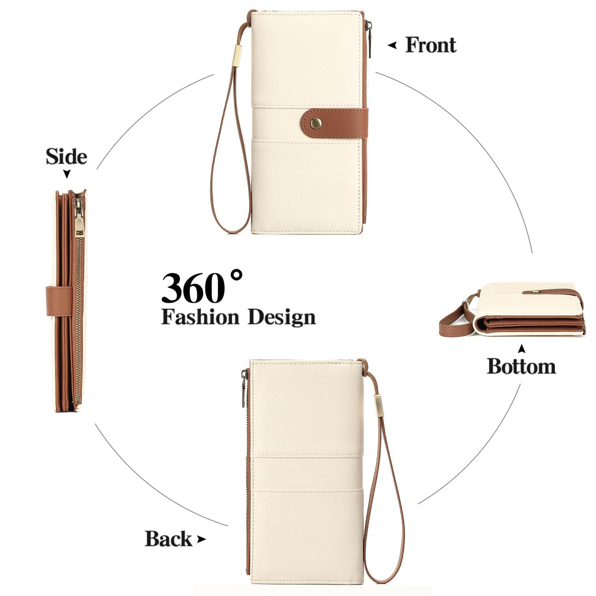 GAEKEAO Wallets for Women Leather RFID Blocking Large Capacity Card Case Ladies Wristlet Clutch Wallets Zipper Pocket with 4 ID Windows 21 Card Slots