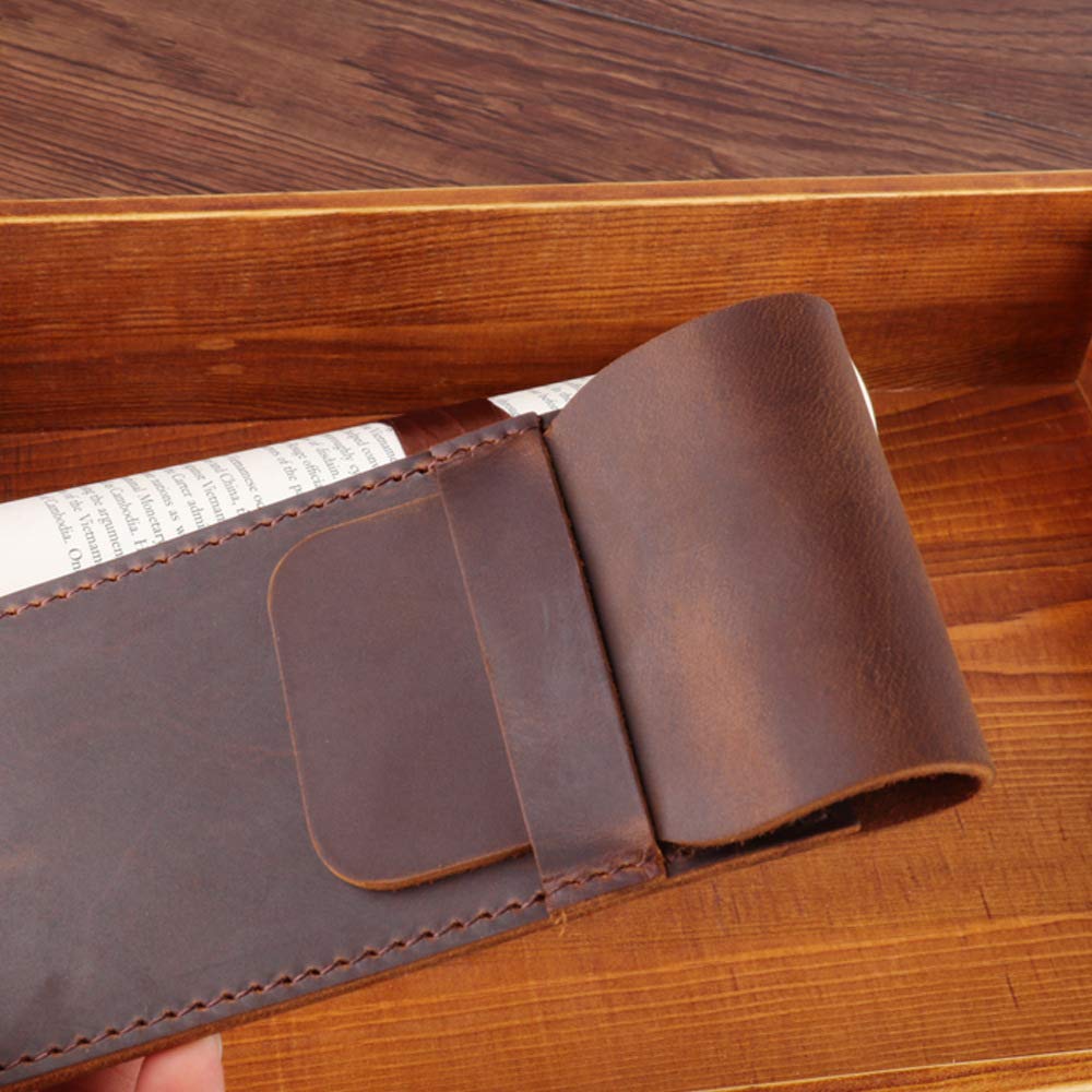 Daimay Leather Pen Case Holder Handmade Fountain Multi Pens Pouch Crazy Horse Leather Pen Protective Sleeve Cover Large – Brown