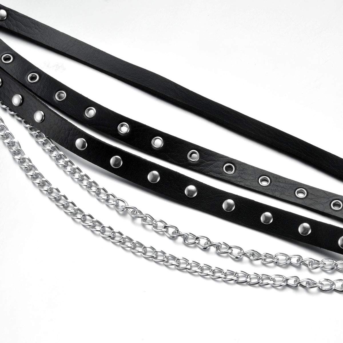 Eigso Punk Leather Belt for Women Men Plus Size Goth Chain Studded Leash for Woman Man Party Rave Accessory for Woman Man