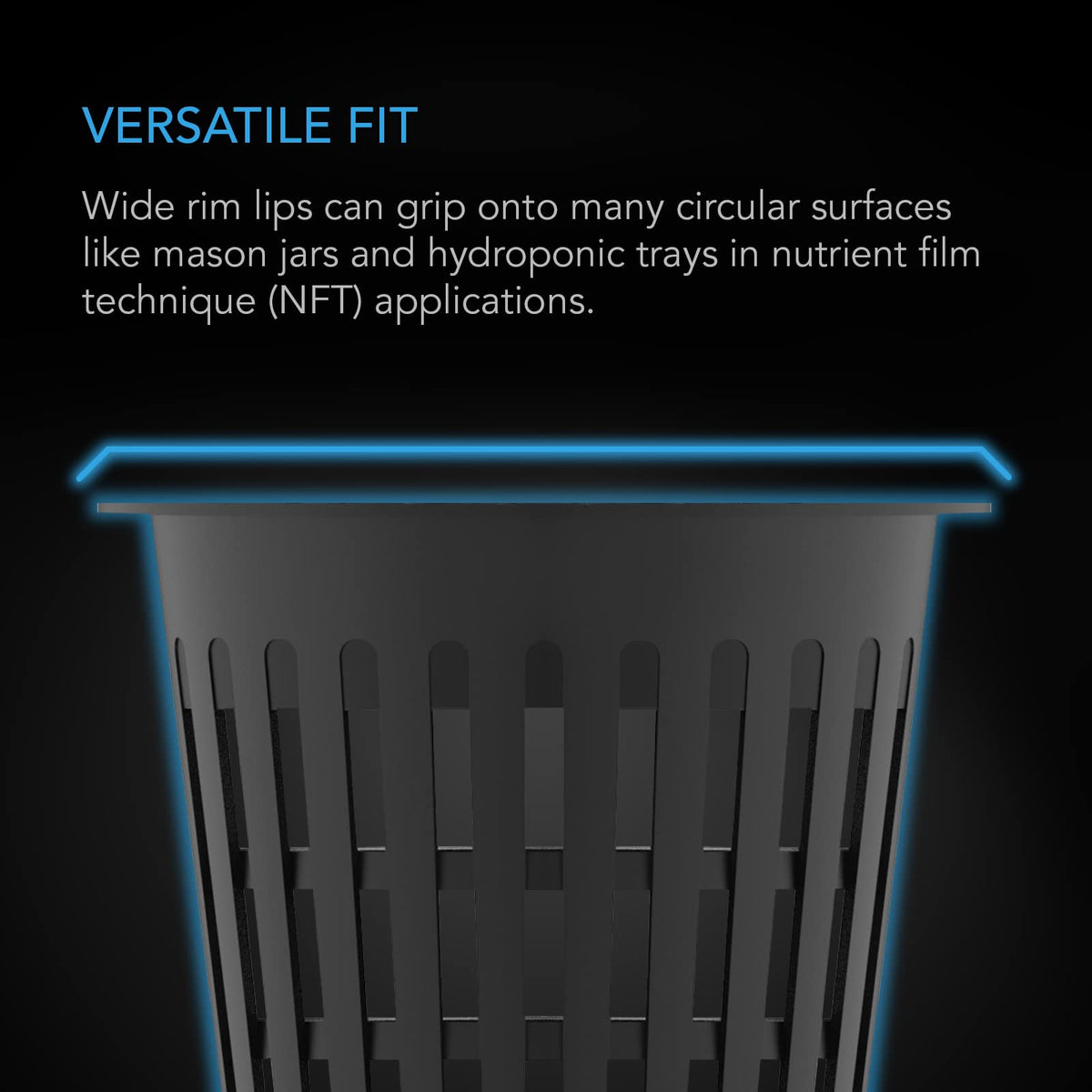 AC Infinity Net Cups 3-Inch, Heavy Duty Garden Slotted Net Pots with Wide Lip Rims, 25-Pack Black Bucket Basket for Indoor Outdoor Growing, Orchids, Aquaponics, Hydroponics