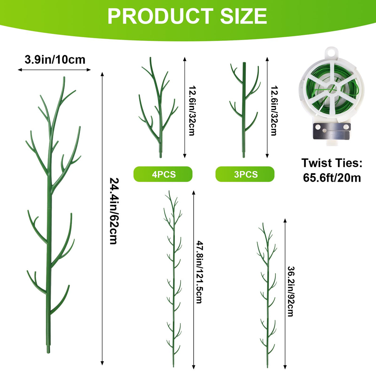 letesult 7 Pack Monstera Plant Support - 24.4" Plant Support Stakes for Indoor Plants Sticks Support Tall Indoor Plant Stakes with Twist Ties Stackable Plant Stem Support for Monstera Plants