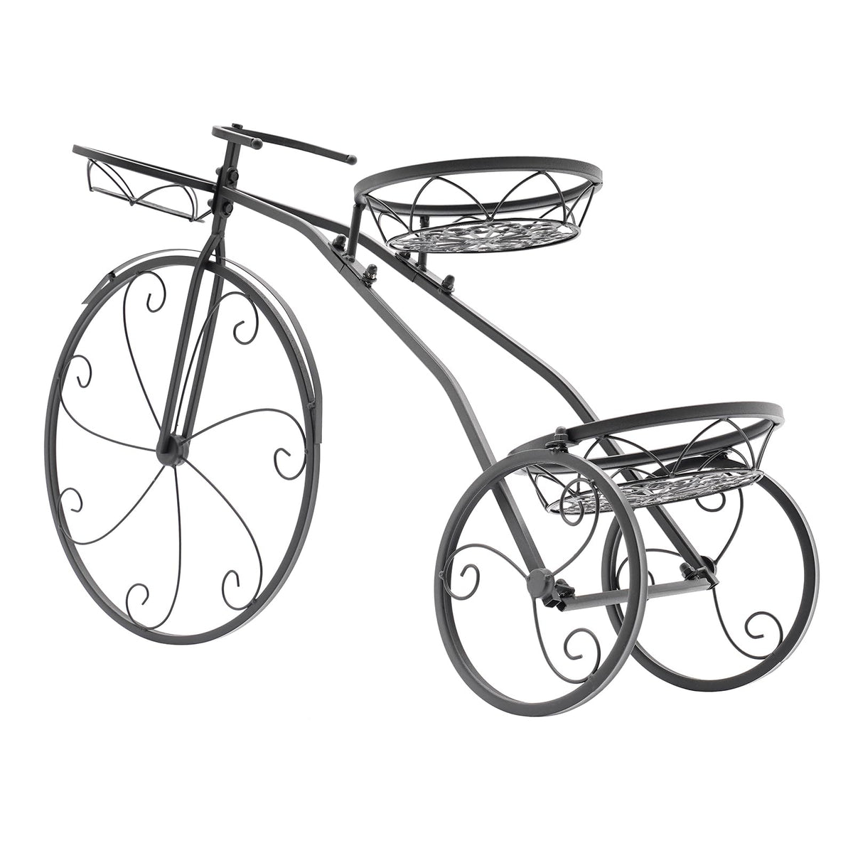 lxrnqcey Bicycle Plant Stand, Three-wheeled Plant Stand, Outdoor Planter, Metal Standing Flower Holder Plant Stands for Patio, Deck, Garden or Lawn