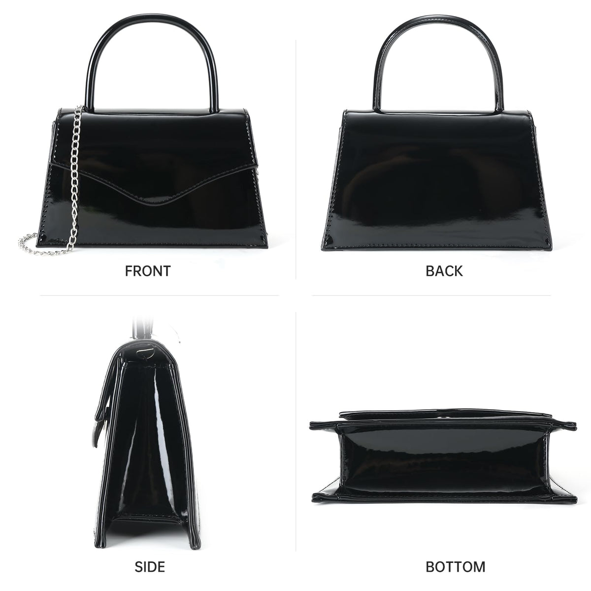 Milisente Women's Evening Bag Bridal Party Clutch Purses Cocktail Prom Handbags with Patent Leather(Black)