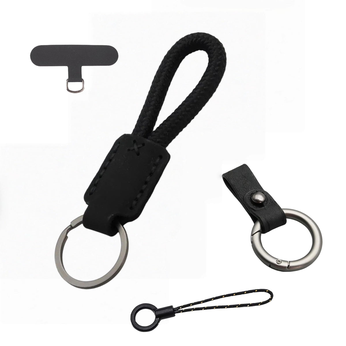 FQJOYL Leather Keychain for Car Keys - Genuine Cowhide Key Fob Holder with Braided Rope Loop, Anti-Scratch Belt & Gunmetal O-Ring, Silent Minimalist Key Chain for Women & Men, Gift for Her & Him