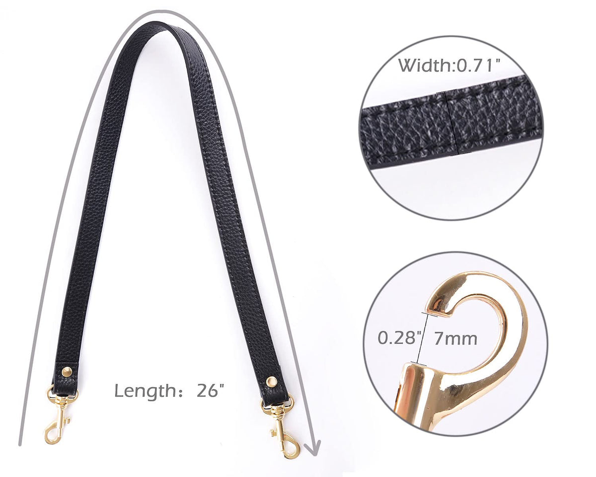 VanEnjoy Pair Full Grain Leather Replacement Strap for Handbags Purse Bags-26“Long,0.71" Wide (Black) (Black)