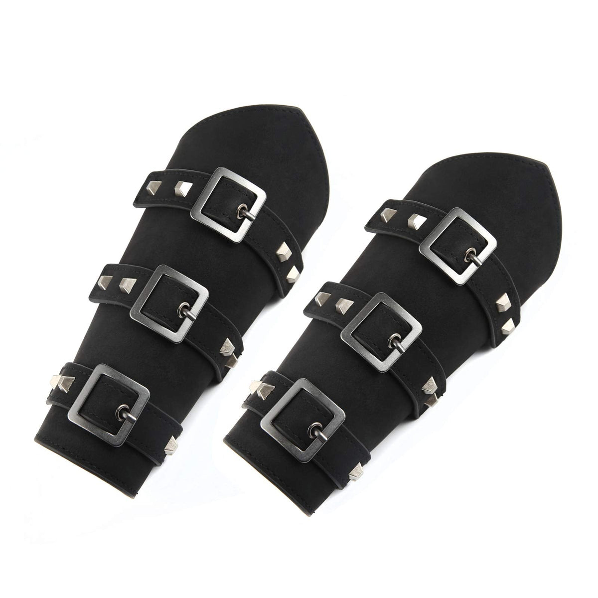 HZMAN Adults Faux Leather Arm Guards - Medieval Belt Buckle Bracers - One Size - Leather Armband Pair (Black)