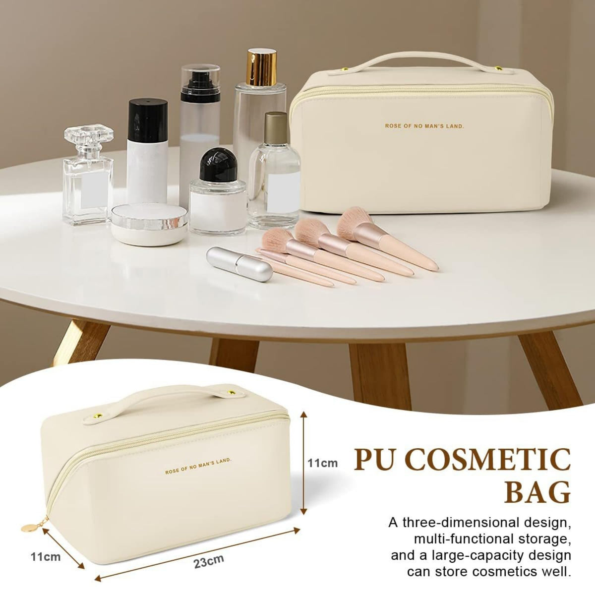 Shonchii Travel Makeup Bag, Large Capacity Cosmetic Bags for Women,Waterproof PU Leather Toiletry Bag,Open Flat Make Up Bag Organizer with Handle
