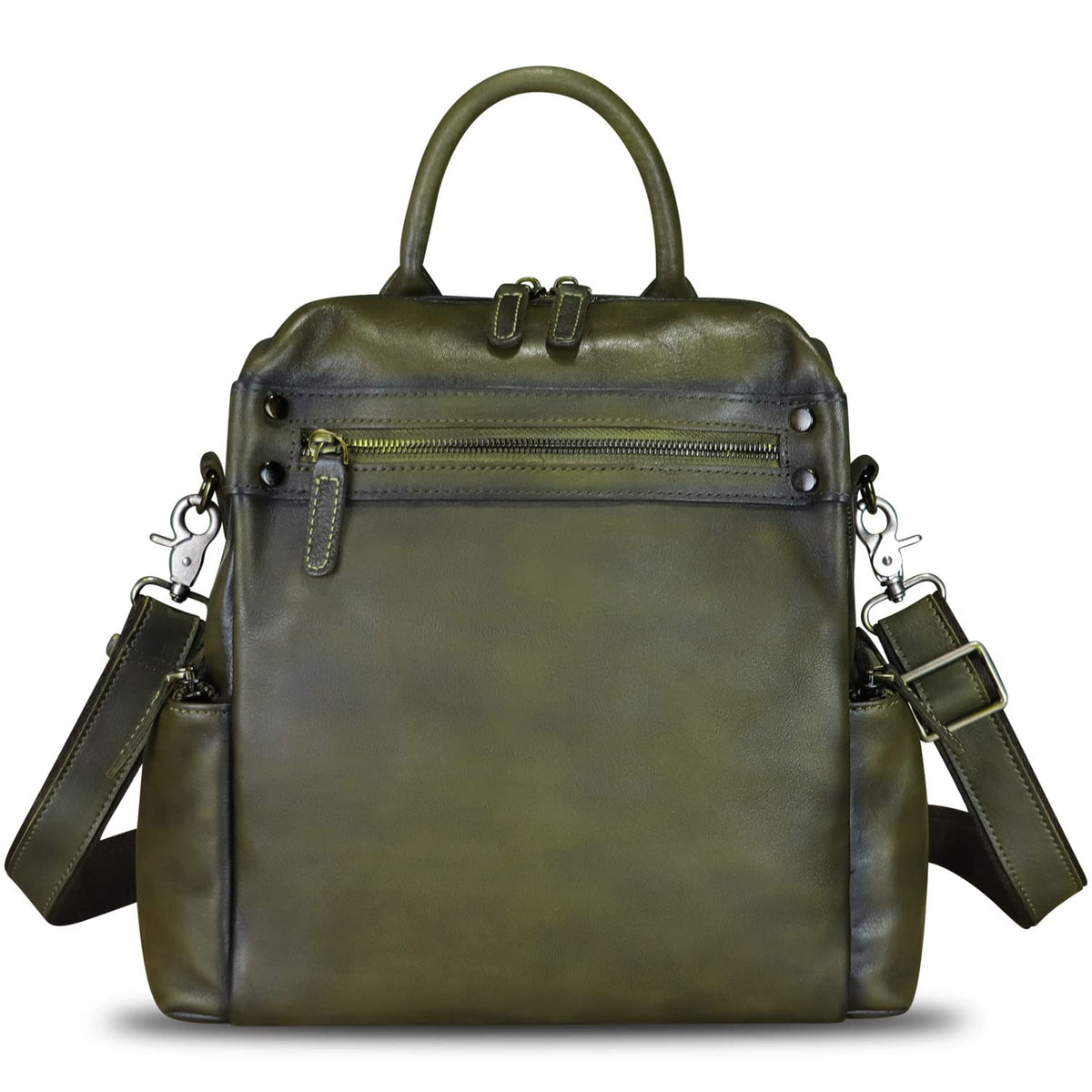 Genuine Leather Backpack Purse for Women Vintage Casual Daypack Knapsack Handmade Rucksack Convertible Shoulder Bag (Green) Medium
