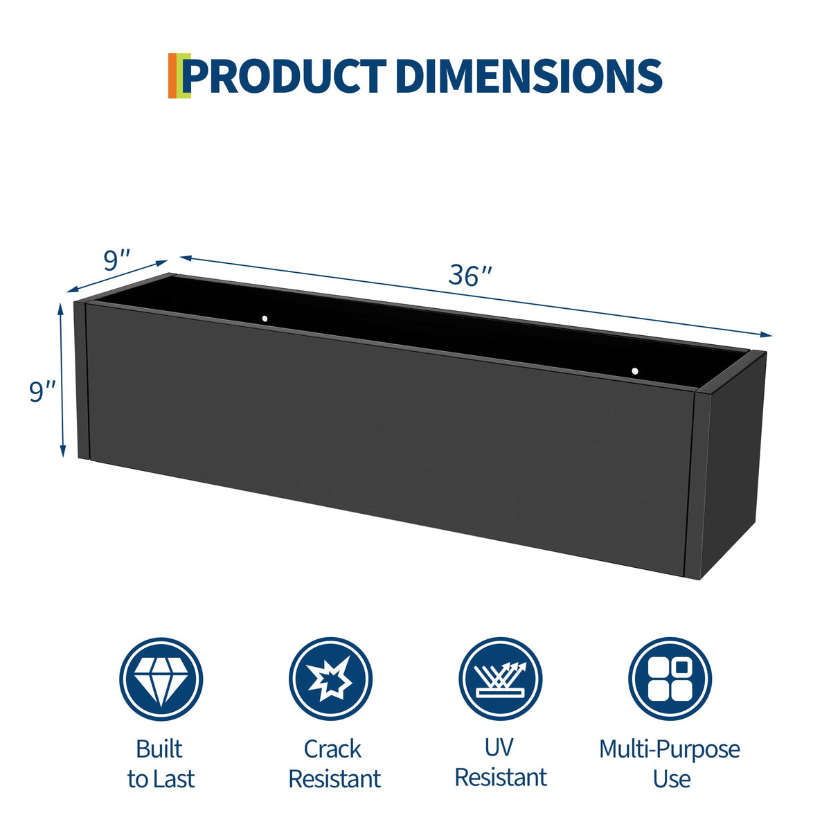 Garvee Metal Rectangular Planter Box 2 Pack, 36" Long Planter with Drainage Holes Hanging Flower Pot - Heavy Duty Window Sill Box Steel Planters for Outdoor/Indoor Plants, Flowers