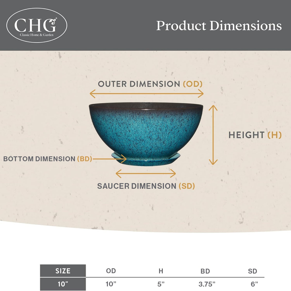 Classic Home and Garden by Growscape Rosie Modern Planter w/Drainage - Contemporary Planter Bowls - Shallow Round Vases for Small Plants - Versatile Indoor & Outdoor Pots (10” Weathered Copper)