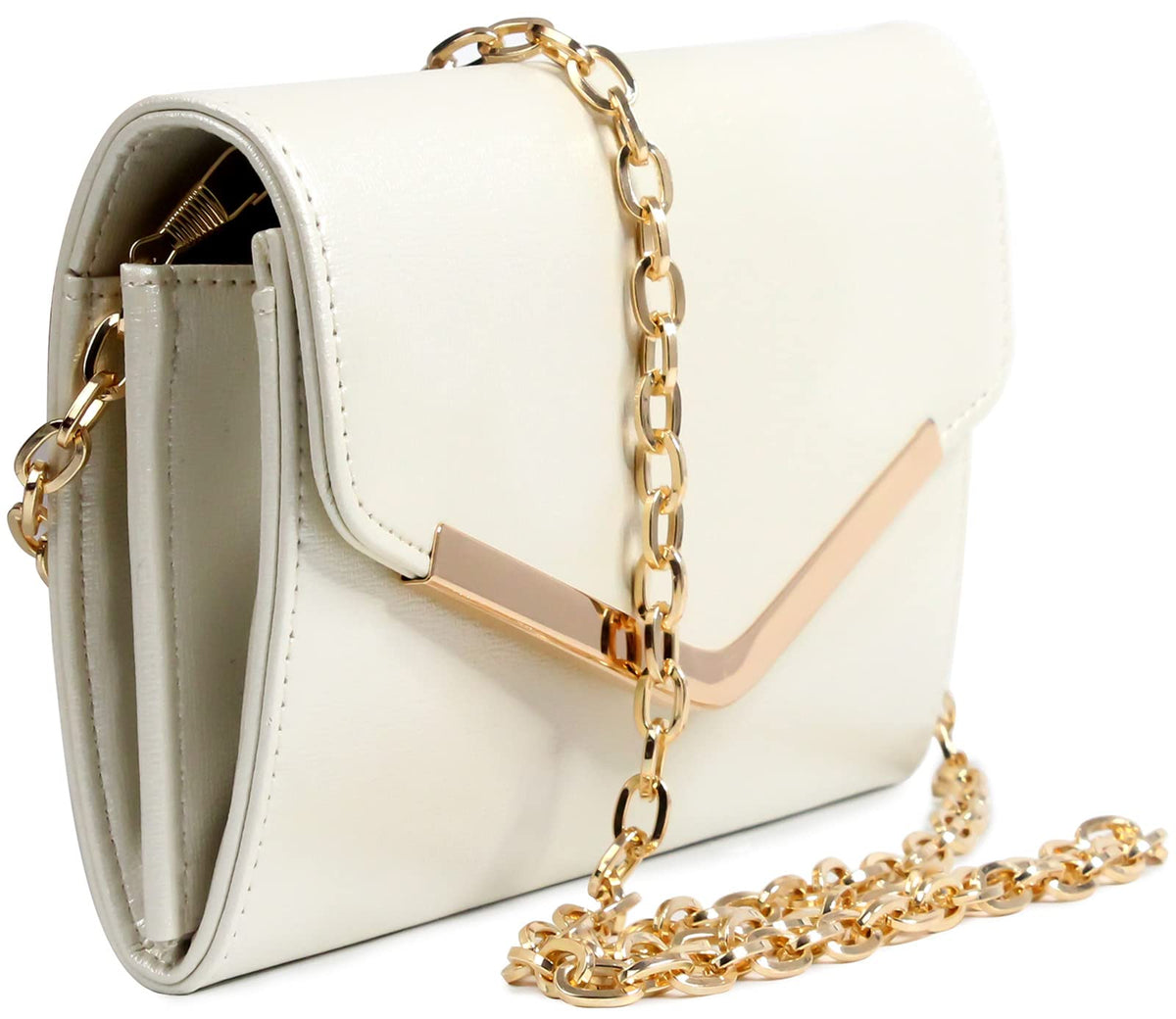 Autumnwell Clutch Purse Evening Bag for Women，Envelope Handbag With Detachable Chain for Wedding and Party（beige）