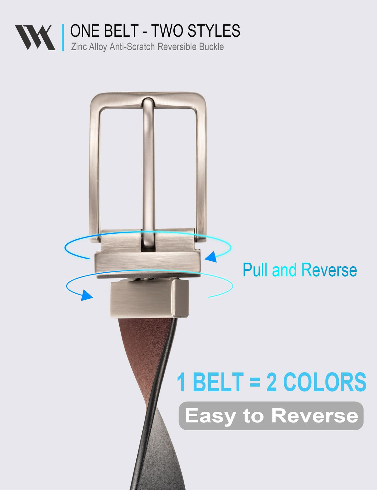 WOLFANT Two-in-One Reversible Leather Belt,100% Italian Full Grain Real Solid Leather Dress Casual Belt
