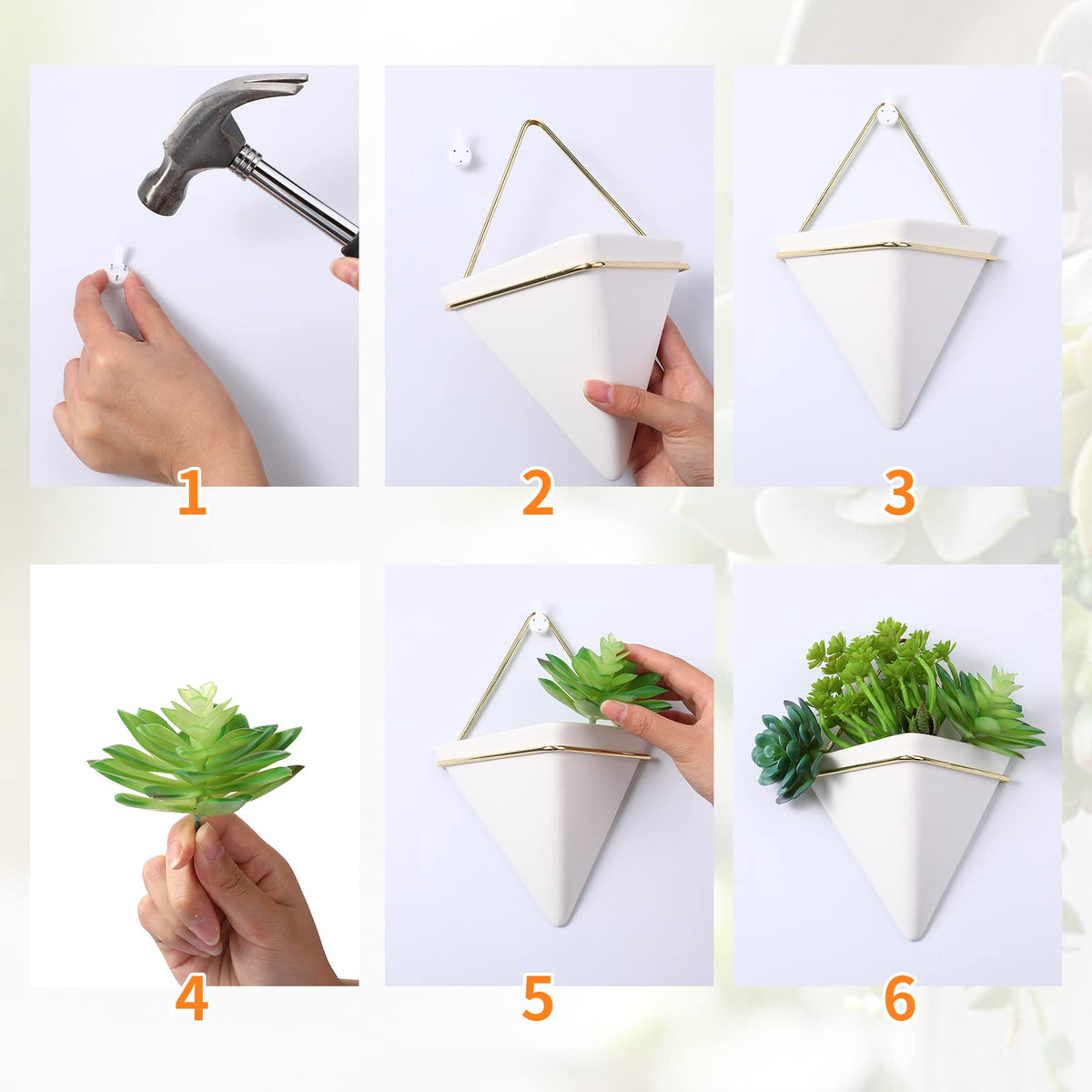 Rtteri 30 Pcs Fake Wall Planters with Artificial Plants for Indoor Wall Planter with Faux Plants Geometric Vase Pot (8.2/5.9/4 Inch) Ceramic Holder and Artificial Succulent for Home Office