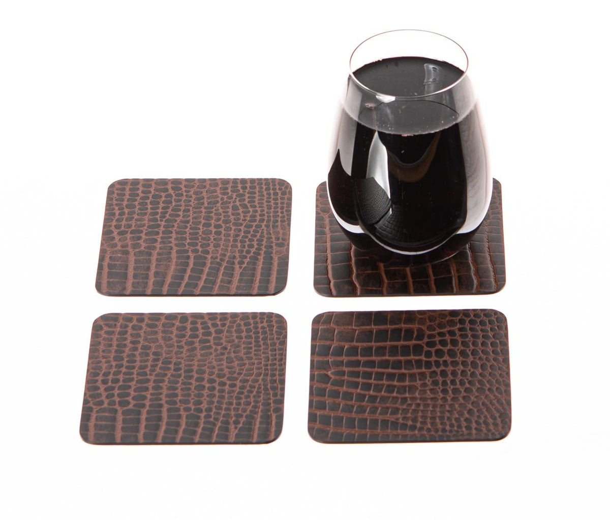 Nikalaz Set of 4 Placemats and 4 Coasters Made of Recycled Leather (18''x13'', Crocodile Embossing)