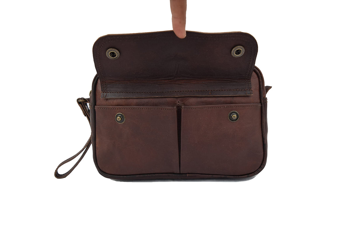 Vintage Handmade Real Brown Leather Toiletry Bag For Men, Shaving Kit Organizer Pouch Wash Bag Case